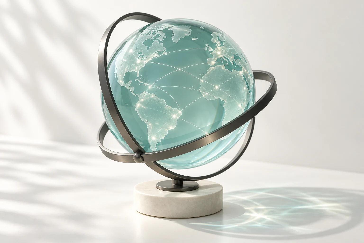 Mint glass globe held in graphite orbital rings